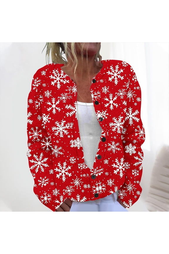 Womens Striped Cardigan Christmas Vintage Print Sweaters Long Sleeve V Neck Lightweight Open Front Button Down Knit Cardigans Red,M