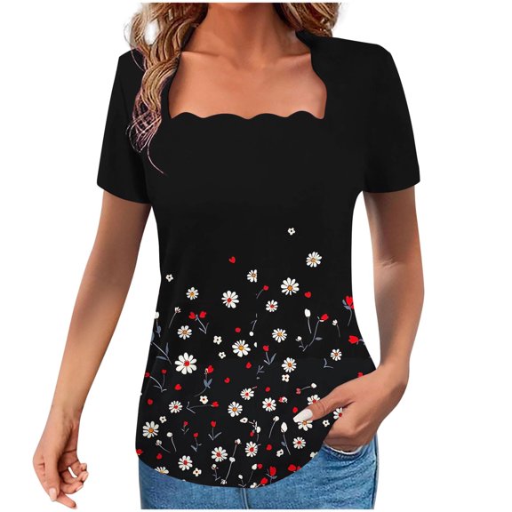 Nmnitkp Womens Summer Tops Beautiful,Short Sleeve Shirts for Women Eyelet Embroidery Summer Dressy Tops 2025 Trendy Lace Casual T-Shirts Work Outfits Black,2XL