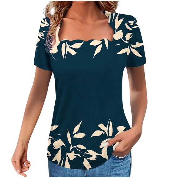 Nmnitkp Womens Summer Tops Beautiful,Short Sleeve Shirts for Women Eyelet Embroidery Summer Dressy Tops 2025 Trendy Lace Casual T-Shirts Work Outfits Navy,XL