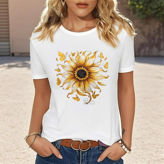 Nmnitkp Womens Summer Tops Comfort Short Sleeve Round Neck Multiple Graphic Printed Cotton Tee Vintage T Shirt Cotton Tops Novelty Cool Shirt White,XL