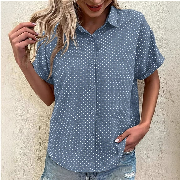 Nmnitkp Womens Summer Tops Comfortable and Breathable Womens Short Sleeve Tops Casual Button Down Shirts Summer Soft Fashion Blouses Tops Light Blue,L
