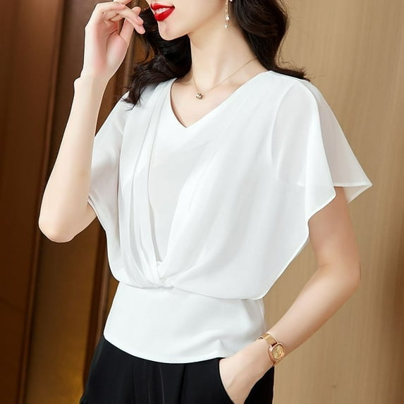 Nmnitkp Womens Summer Tops Fashionable and Beautiful T Shirts Short Sleeve V Neck Tees Womens Tops Beach Vacation Fashion Clothes 2026 Casual Outfits White,L