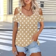 thumbnail image 1 of Nmnitkp Womens Summer Trendy Cold Shoulder Short Sleeve T Shirts Criss Cross Casual Loose Tunic Shirts Tops Blouses Khaki,M, 1 of 6