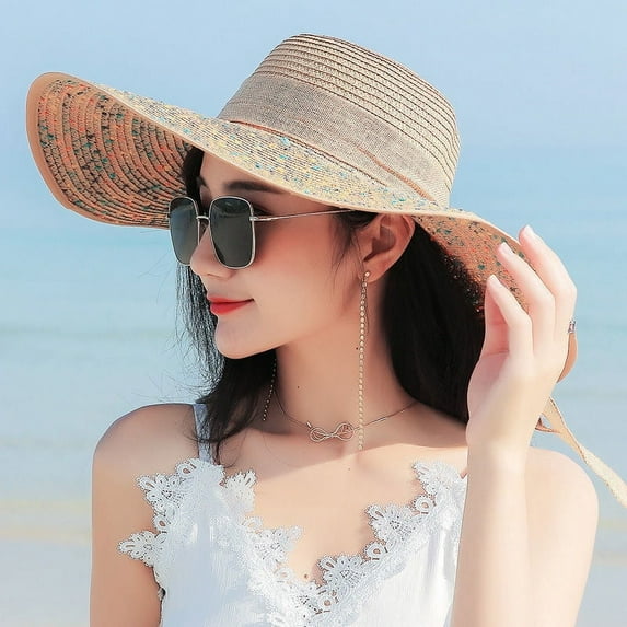 Nmnitkp Womens Sun Straw Hat Wide Brim UPF 80 Summer Hat Foldable Packable Floppy Beach Hats for Women Khaki