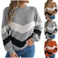 thumbnail image 1 of Nmnitkp Womens Sweaters Casual Fall 2025 Crew Neck Striped Long Sleeve Lightweight Knit Trendy Pullover Sweater Tops Gray,L, 1 of 8