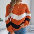 thumbnail image 1 of Nmnitkp Womens Sweaters Casual Fall 2025 Crew Neck Striped Long Sleeve Lightweight Knit Trendy Pullover Sweater Tops Orange,S, 1 of 8