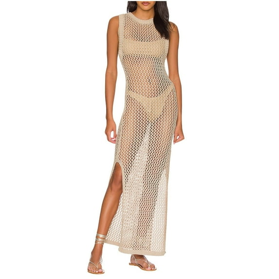 Nmnitkp Womens Swimsuit Cover Up Sleeveless Hollow Knit Bikini Swimwear Bathing Suit Coverup Crochet Beach Dress & Show Off Your Figure Dresses
