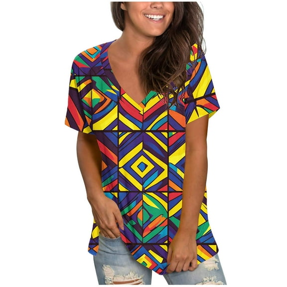 Nmnitkp Womens Tops Boasting Eye-Catching Geometric Prints Along With Short Sleeve Tops in Multiple Hues Suitable for Casual Tops for Women’s Styling & Womens Blouses