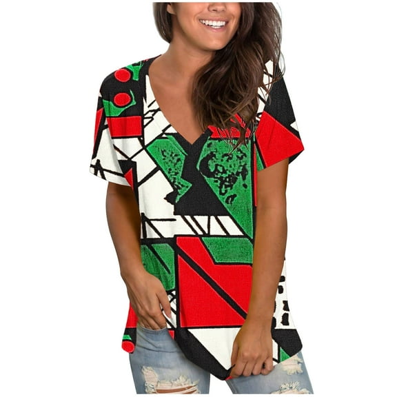 Nmnitkp Womens Tops Boasting Eye-Catching Geometric Prints Along With Short Sleeve Tops in Multiple Hues Suitable for Casual Tops for Women’s Styling & Womens Blouses