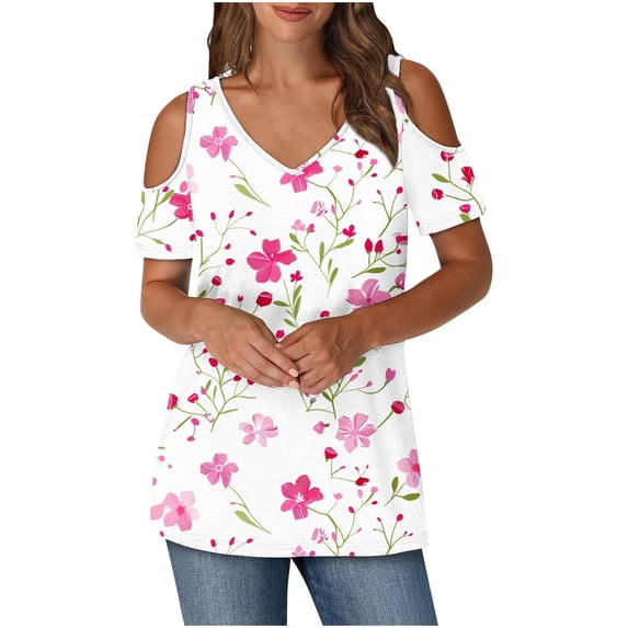 Nmnitkp Womens Tops Boasting V Neck Cold-Shoulder Design Along With Short Sleeve Tops in Versatile Colors for Off the Shoulder Tops for Women Daily Style & Womens Blouses