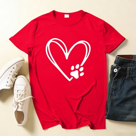 Nmnitkp Womens Tops Casual Crewneck T-Shirt - Valentine Heart Print Short Sleeve Top Red,2XL