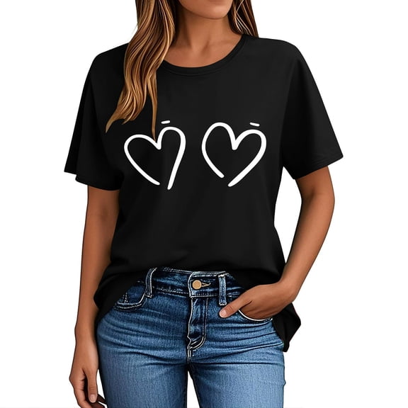 Nmnitkp Womens Tops Casual Crewneck Tee - Valentines Day Graphic Short Sleeve T-Shirt Black,M