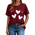 thumbnail image 1 of Nmnitkp Womens Tops Casual Crewneck Tee - Valentines Day Graphic Short Sleeve T-Shirt Wine,XL, 1 of 5