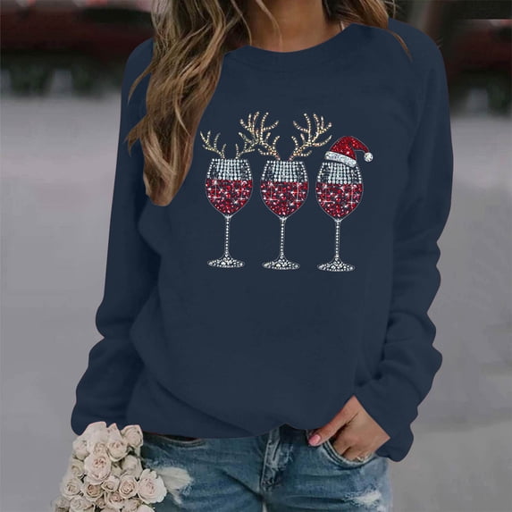 Nmnitkp Womens Tops Christmas Fleece Sweaters Long Sleeve Fuzzy Sweatshirts Holiday Graphic Shirts Navy,XL