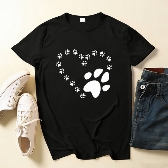 Nmnitkp Womens Tops Comfortable and Soft Valentine Print Crewneck Short Sleeve T-Shirt Black,S