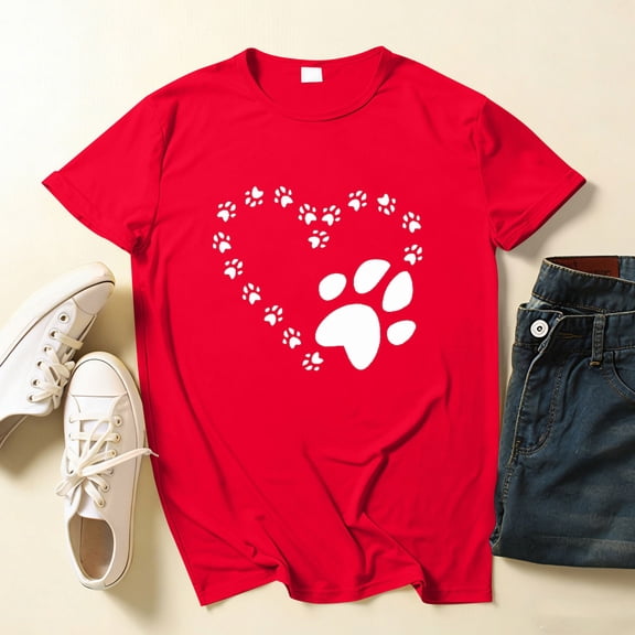 Nmnitkp Womens Tops Comfortable and Soft Valentine Print Crewneck Short Sleeve T-Shirt Red,S