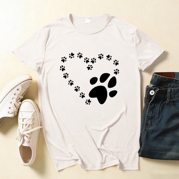 Nmnitkp Womens Tops Comfortable and Soft Valentine Print Crewneck Short Sleeve T-Shirt White,2XL