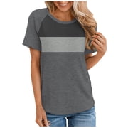 Nmnitkp Womens Tops High Quality Fabric Blouses Womens Color Block Short Sleeve T Shirts Casual Crew Neck Tops Basic Summer Loose Fit Tees