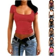 thumbnail image 1 of Nmnitkp Womens Tops Square Neck Short Sleeve Casual Slim Fitted Tshirts Tops Summer Going Out Work Cute Shirts Trendy 2026 Red,L, 1 of 6