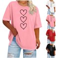 thumbnail image 1 of Nmnitkp Womens Tops Valentine's Day Print Plus Size Round Neck Short Sleeve Spring/Summer Base Layer T-Shirt Pink,2XL, 1 of 5