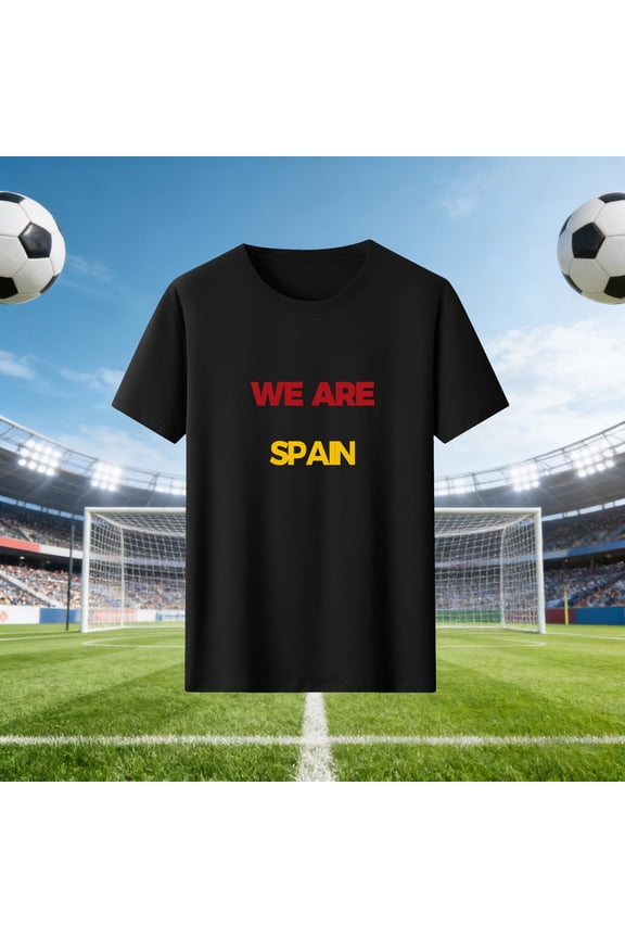 Womens Tops We Are Spain Football Fan T-Shirt, Crew Neck Short Sleeve Casual Graphic Top, Multiple Colors Black,S