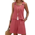 thumbnail image 1 of Nmnitkp Womens Two Piece Short Sets Summer Casual Matching Lounge Set Round Neck Sleeveless Tank Tops Drawstring Elastic Waist Shorts with Pockets, 1 of 5