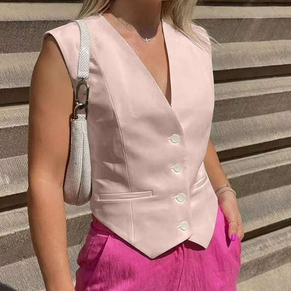 Nmnitkp Womens Vest Dressy Casual V-Neck Button-Down Lined Suit Jacket Waistcoat Versatile Vests