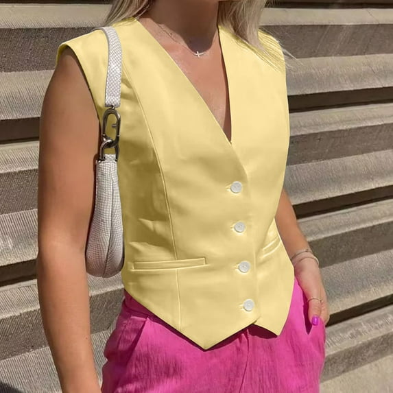 Nmnitkp Womens Vest Dressy Casual V-Neck Button-Down Lined Suit Jacket Waistcoat Versatile Vests