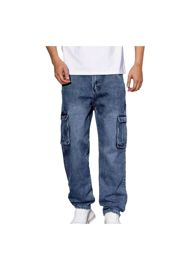Work Pants for Men Wear-Resistant Solid Color Jeans Multi Pocket Workwear Pants Blue,S