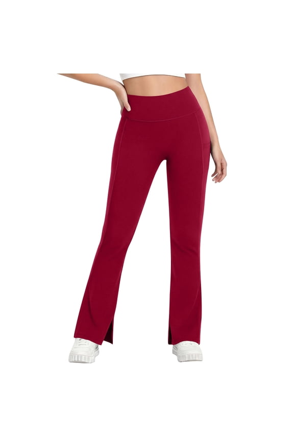 Yoga Pants Women High Waisted Flared Yoga Pants with Pockets, Tummy Control Butt Lifting Split Hem Workout Pants, Buttery Soft Stretch Lounge Pants for Gym & Casual Wear Purple,S