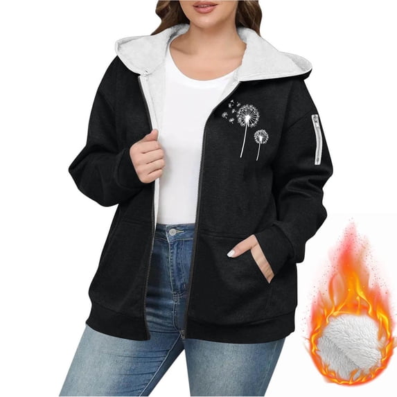 Nmnitkp Zip Up Hoodies for Women Fleece Lined Jackets Winter Coats Long Sleeve Sweatshirts Pullover Fall Clothes Black,5XL