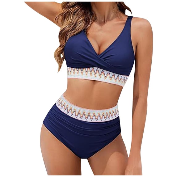 Nmnitkp Tankini Swimsuits for Women V Neck Tummy Control Swimsuits for Women Color Block High Waisted Two Piece Bathing Suits