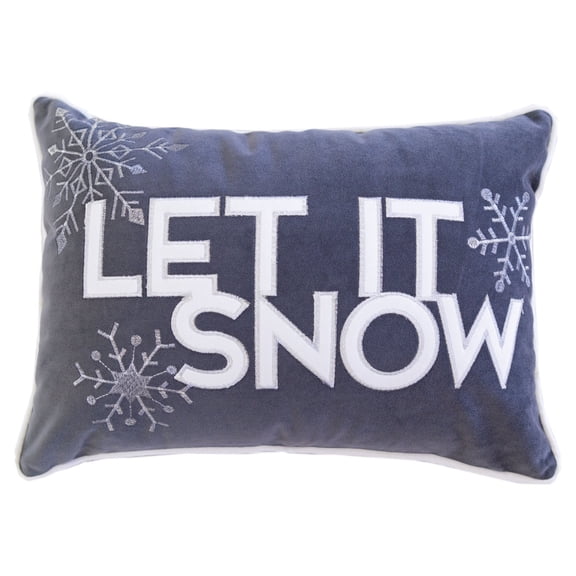 Nneka Gray Velvet Lumbar Pillow 14x20" "Let It Snow" Decorative Cushion with Insert