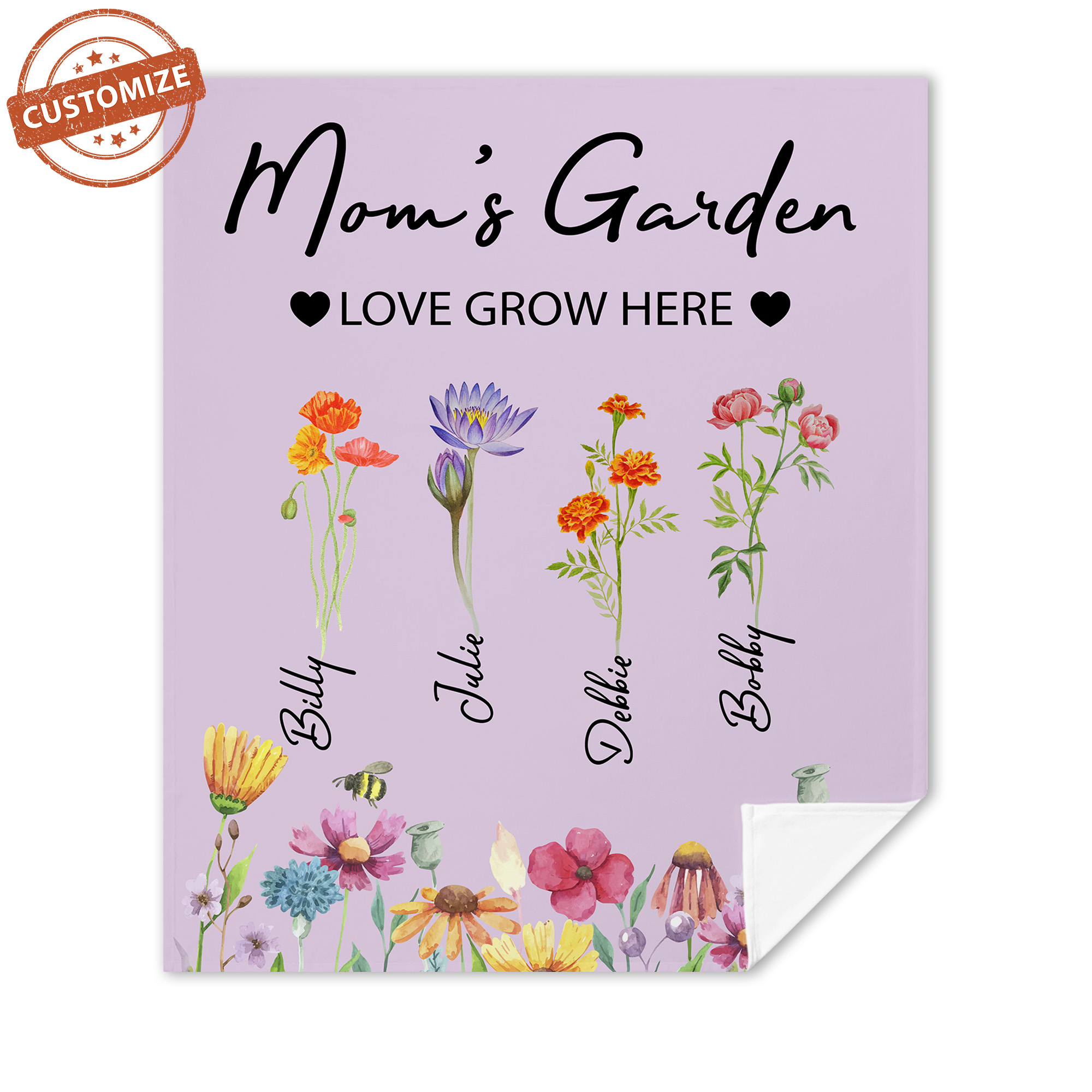 NnhCraft Custom Name Blanket, Mom Blanket, Birth Flower Blanket, Moms
