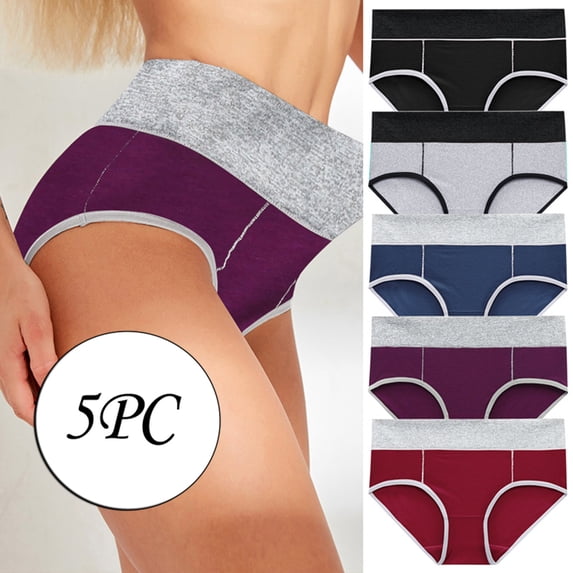 Nnhblu 5PC Women Solid Color Patchwork Briefs Panties Underwear Bikini Underpants Womens Underwear Birthday Present Multicolor