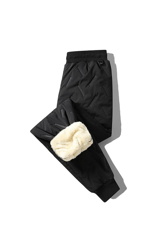 Black Mens Fleece Sweatpants Winter Warm Fleece Lined Sherpa Track Pants Active Thermal Joggers with Drawstring Pockets