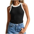 thumbnail image 1 of Nnhblu Black Women Wide Strap Scoop Neck Ribbed Tank Tops Color Block Slim Fitted Basic Sleeveless Layering Shirts XL, 1 of 5