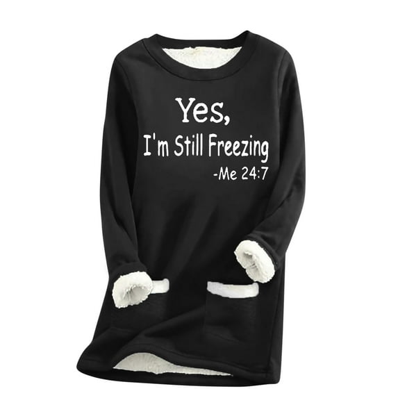Nnhblu Black Womens Sweatshirt Letter Graphic Printed Women's Sherpa Lined Sweatshirts Thermal Casual Crewneck Fleece Pullover Winter Warm Thick Long Sleeve Tops