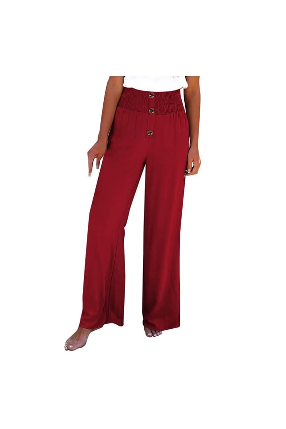 Button Down Pants for Women Cotton Linen High Waist Wine Wide Legged Pants XXXL