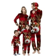 SWIFTWEAR Nnhblu Christmas Family Pajamas Matching Set Xmas Holiday Zip Up One Piece PJs Cute Deer Plaid Print Hooded Sleepwear