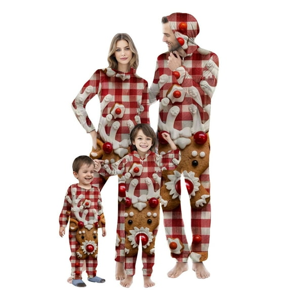 Nnhblu Christmas Family Pajamas Matching Set Xmas Holiday Zip Up One Piece PJs Women Men Kid Baby Hooded Sleepwear