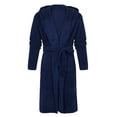 thumbnail image 1 of Nnhblu Dark Blue Mens Robe,Mens Hooded Robe, Plush Robes for Men Long Fleece Bathrobe Loungwear Winter Warm Bath Robes with Pockets, 1 of 4