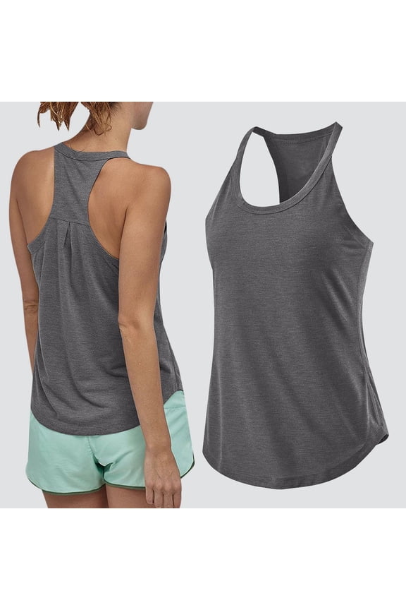 Dark Gray Womens Workout Tops for Women Racerback Tank Tops Back Pleated Yoga Shirts Athletic Running Tank Tops Sleeveless Gym Clothes S-XXL