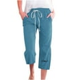 thumbnail image 1 of Nnhblu Drawstring Pants Women Summer Cropped Pants Womens Capris for Summer Cotton Linen Blue, 1 of 4