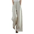 thumbnail image 1 of Nnhblu Drawstring Pants for Women Loose Fit Dressy Cotton Linen Beige High Waist Wide Leg Trousers for Women XXXXL, 1 of 6