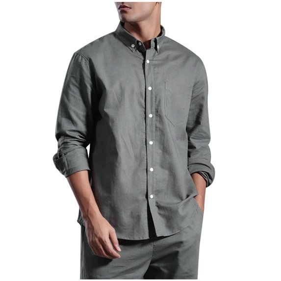 Nnhblu Dress Shirts for Men Flip Collar Pocket Solid Color Button Down Shirt Long Sleeves Shirts, Dark Gray XL