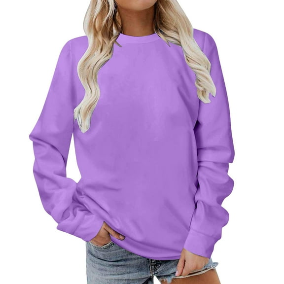 Nnhblu Fashion Womens Blouses Casual Hoodies for Women Long Sleeve Round Neck Tunic top Sports Oversized Sweatshirt for Women Purple