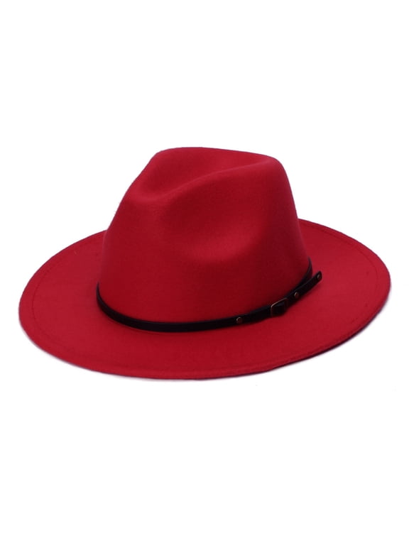 Fedora Hats for Women Sales Clearance Womens Hats Womens Fashion Classic Wide-Brim Floppy Panama Hat Belt Buckle Wool Fedora Hat Red
