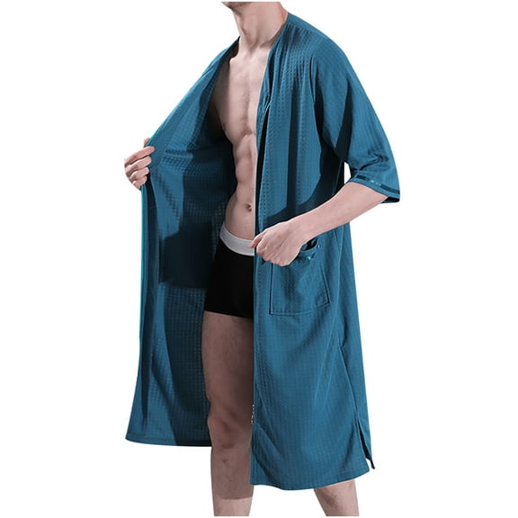 Nnhblu Green Men's Long Robes Loungwear Quick dry Zip Up Robes Light Zipper Cozy Bathrobes Loungwear