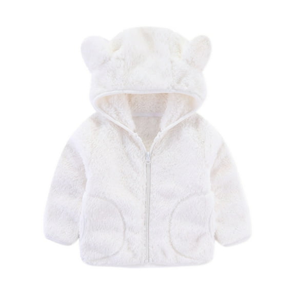 Nnhblu Kids Winter Coats White Girls Jacket Long Sleeve Hoodies Zip up Keep Warm Outerwear,5-6 Years